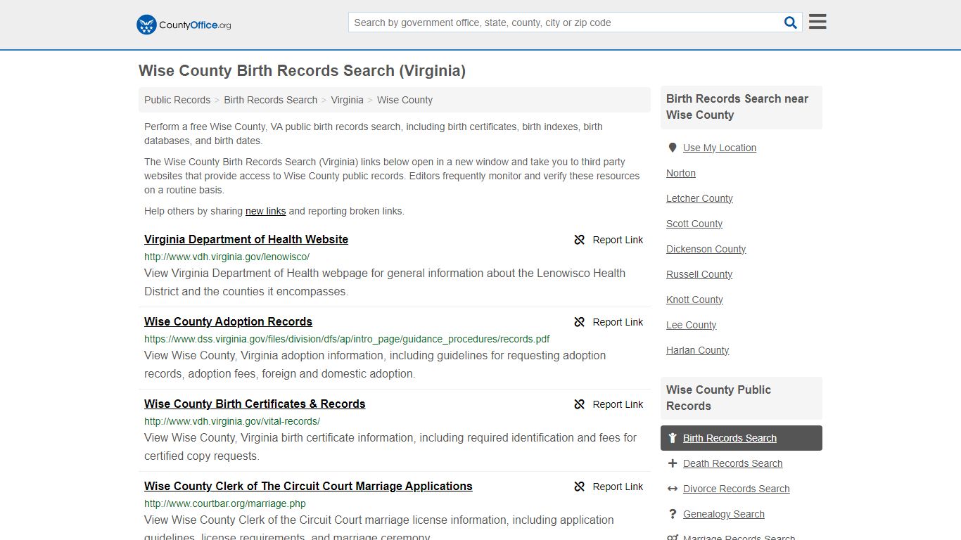 Wise County Birth Records Search (Virginia) - County Office